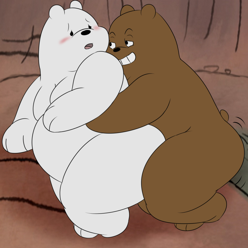 anthro blush brown_bear camp14 cartoon_network chubby_male duo embrace grizzly_(wbb) grizzly_bear hi_res hug hugging_from_behind humping ice_bear male male/male mammal polar_bear smile smirk teasing ursid ursine we_bare_bears