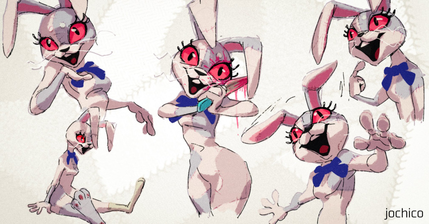 anthro bow_tie female five_nights_at_freddy's fur hi_res jochico lagomorph leporid mammal open_mouth rabbit red_eyes scottgames solo vanny_(fnaf) video_games whiskers white_body white_fur