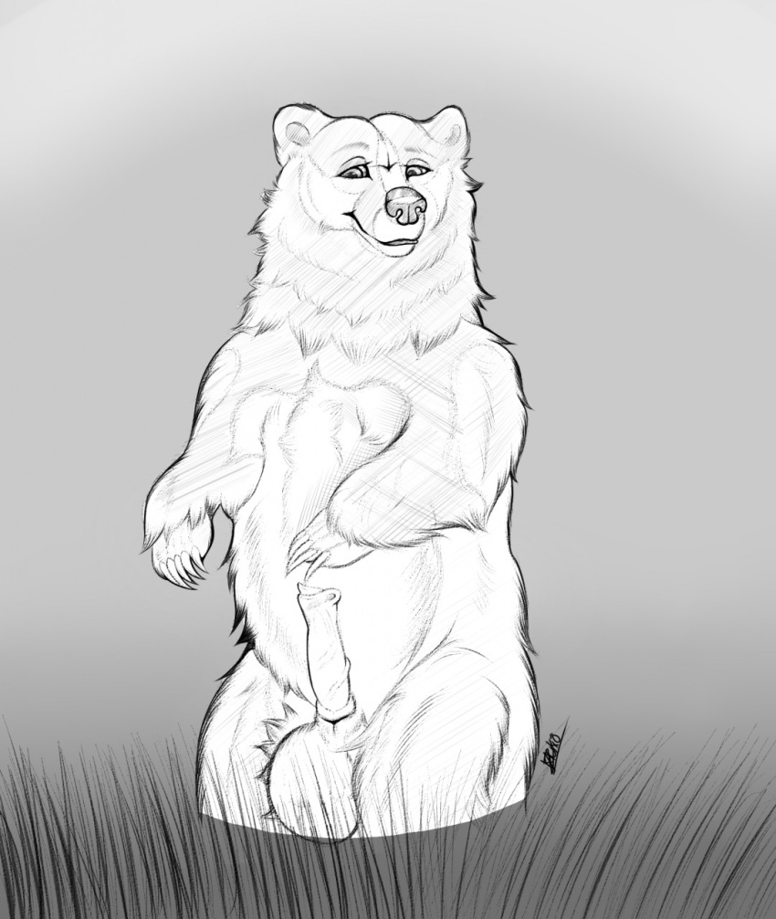 anatomically_correct anatomically_correct_genitalia anatomically_correct_penis animal_genitalia animal_penis balls big_balls brown_bear claws feral genitals grizzly_bear hair hi_res huge_balls hyper hyper_balls hyper_genitalia kazukio kuruk_(character) male mammal mane mane_hair penis sheath slightly_chubby solo standing ursid ursine ursine_penis