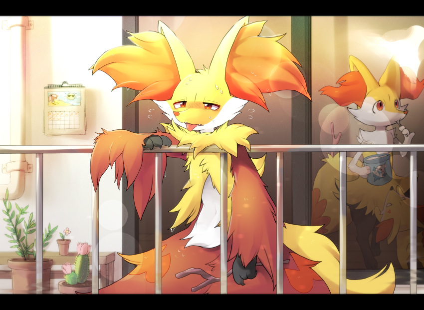 2021 absurd_res ambiguous_gender anthro black_body bodily_fluids braixen canid canine cross-popping_vein delphox dessert eating evolutionary_family fennekin feral flower food fur generation_6_pokemon group heat_(temperature) hi_res ice_cream inner_ear_fluff inside larger_ambiguous larger_anthro mammal multicolored_body multicolored_fur nintendo nude open_mouth outside plant plant_pot pokemon pokemon_(species) potted_plant size_difference smaller_ambiguous smaller_feral standing sweat tongue tongue_out trio tuft two_tone_tail video_games white_body white_fur xripy yellow_body yellow_ears yellow_fur yellow_tail