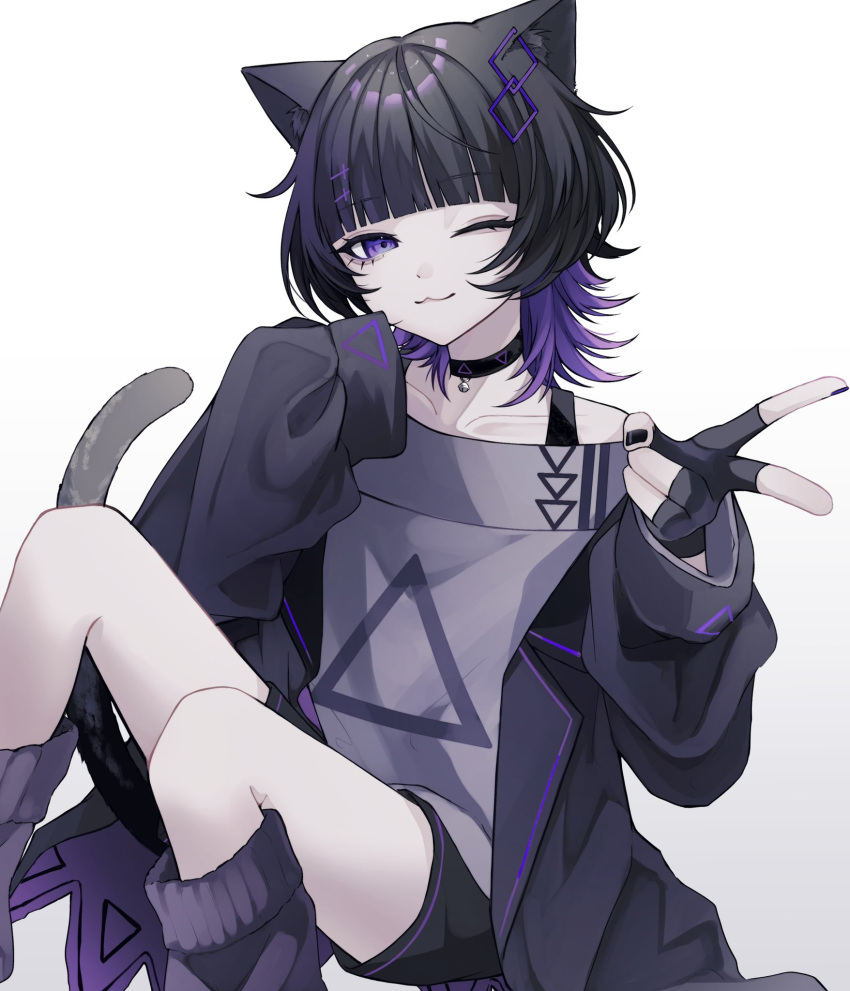 402_(o0_xxx) animal_ears black_theme cat_ears crazy gothic highres original piercing shirt t-shirt