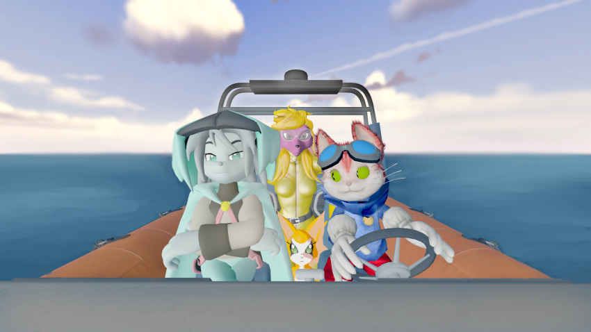 3d_(artwork) anthro blinx blinx_the_time_sweeper boat calm canid canine canis chiropteran crossed_arms crossed_legs crossover darkburst_(artist) digital_media_(artwork) domestic_cat dust:_an_elysian_tail dust_(elysian_tail) eyewear felid feline felis female fidget_(elysian_tail) frozarcold glasses group hi_res male mammal microsoft mouse murid murine nimbat penelope_(sly_cooper) rodent sly_cooper_(series) sony_corporation sony_interactive_entertainment source_filmmaker sucker_punch_productions vehicle video_games watercraft wolf xbox xbox_game_studios