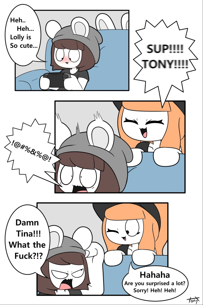 2021 2:3 anthro blush chinchou comic dialogue duo english_text female generation_2_pokemon hi_res lagomorph leporid male mammal nintendo pokemon pokemon_(species) profanity rabbit scared text tina_(tonytoran) tony_(tonytoran) tonytoran video_games