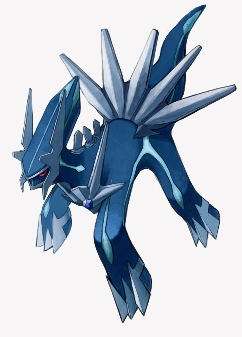 black_sclera blue_gemstone claws closed_mouth colored_sclera dialga gem gogot highres no_humans pokemon pokemon_(creature) red_eyes simple_background solo spikes white_background