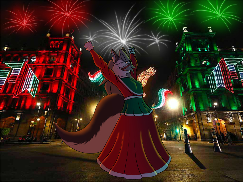 anthro canid canid_demon demon female fireworks happy hellhound helluva_boss hi_res independence_day_(mexico) loona_(helluva_boss) loona_in_mexico mammal meme mexican_flag mike_santos solo