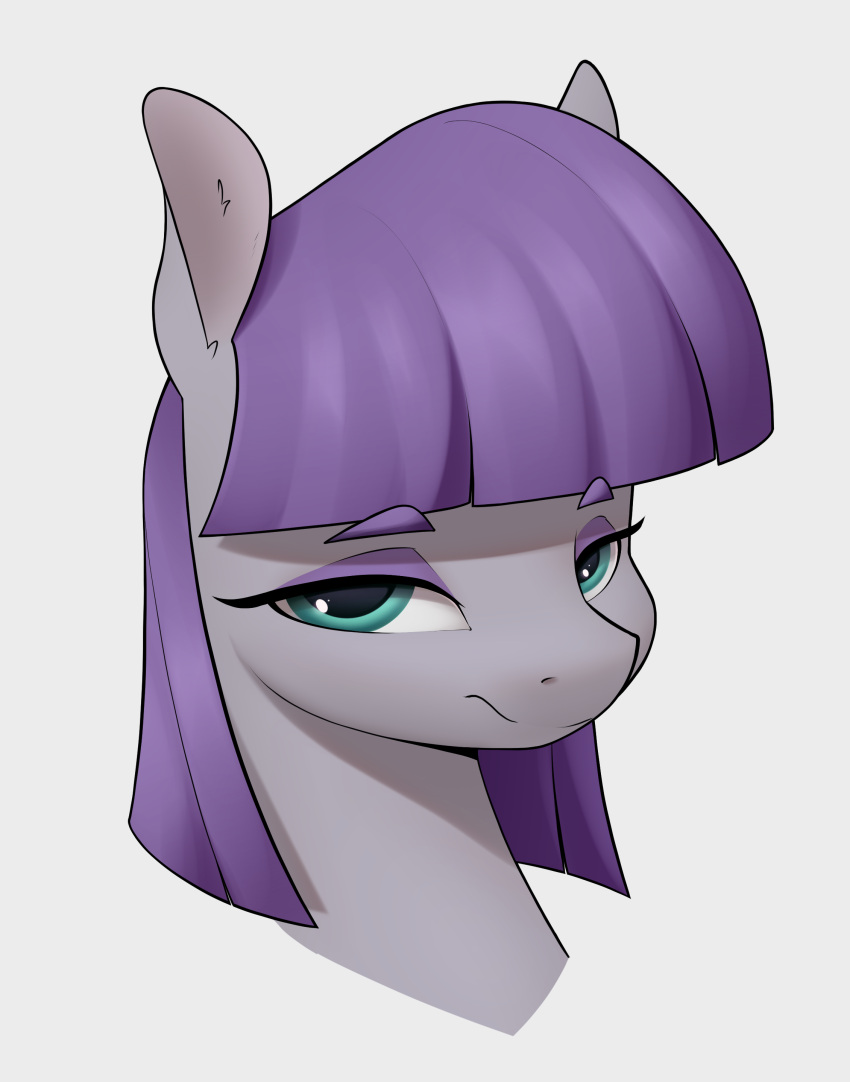 2022 absurd_res aquaticvibes bangs bust_portrait digital_media_(artwork) earth_pony equid equine eyebrows eyeshadow female feral friendship_is_magic green_eyes grey_body hair hasbro hi_res horse makeup mammal maud_pie_(mlp) my_little_pony pony portrait purple_hair simple_background solo white_background