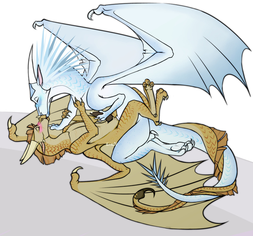 absurd_res anthro dragon duo feral hi_res icewing_(wof) kuueen male male/male qibli_(wof) sandwing_(wof) wings_of_fire winter_(wof)