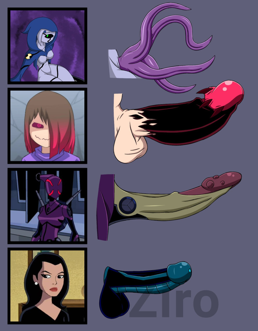 alien alien_humanoid artist_name balls ben_10 black_hair black_sclera breasts brown_hair cartoon_network crotch_tentacles ectonurite eighteight elena_validus fan_character genitals green_eyes grey_background grey_body grey_skin group gynomorph hair hair_over_eye hi_res highlights_(coloring) human humanoid intersex mammal medium_breasts one_eye_obstructed penis penis_lineup penis_size_chart penis_size_difference red_eyes red_highlights red_sclera simple_background sotoraggian tentacles undertale_(series) unusual_anatomy unusual_genitalia unusual_penis ziroverse