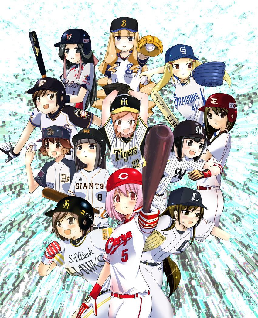 6+girls absurdres aoyama_mio baseball character_request everyone goido_yui haibara_nanaka highres hinaga_rieko ikoma_minami kami_nomi_zo_shiru_sekai kasuga_kusunoki kujou_tsukiyo multiple_girls nagase_jun nakagawa_kanon reo_(pixiv) takahara_ayumi