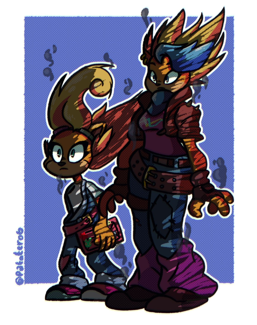 activision anthro burned clothing coco_bandicoot crash_bandicoot_(series) duo female female/female gameplay_mechanics hi_res overalls patatero6 pirate_tawna shocked smoke tawna_bandicoot video_games