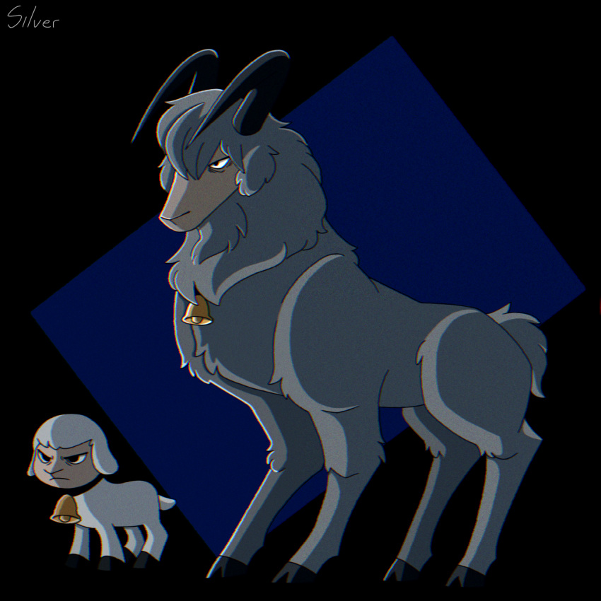 2022 angry baby bell bell_collar black_background black_body black_fur black_wool bovid caprine child chirin_(ringing_bell) collar digital_drawing_(artwork) digital_media_(artwork) domestic_sheep feral frown fur hi_res hooves horn male mammal ringing_bell_(film) sanrio sheep signature silver_salmon simple_background solo white_body white_fur white_wool wool_(fur) young