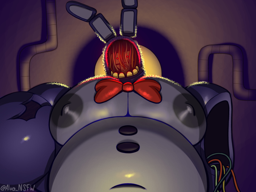 alva_nsfw animatronic anthro bow_tie dark_nipples ears_up faceless_character faceless_male five_nights_at_freddy's five_nights_at_freddy's_2 fur hi_res lagomorph leporid machine male mammal nipples purple_background purple_body purple_fur rabbit robot scottgames simple_background slightly_chubby solo solo_focus video_games withered_bonnie_(fnaf)