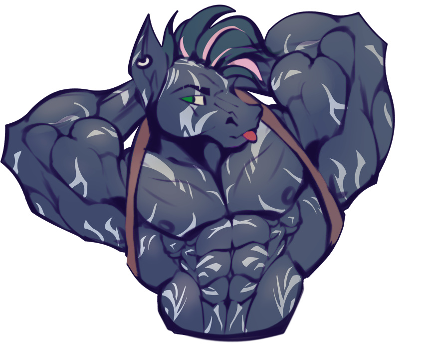 abs anthro biceps big_muscles blep ear_piercing equid equine flexing hi_res horse huge_muscles male mammal muscular muscular_anthro muscular_male piercing rizzyofen solo tongue tongue_out zebra