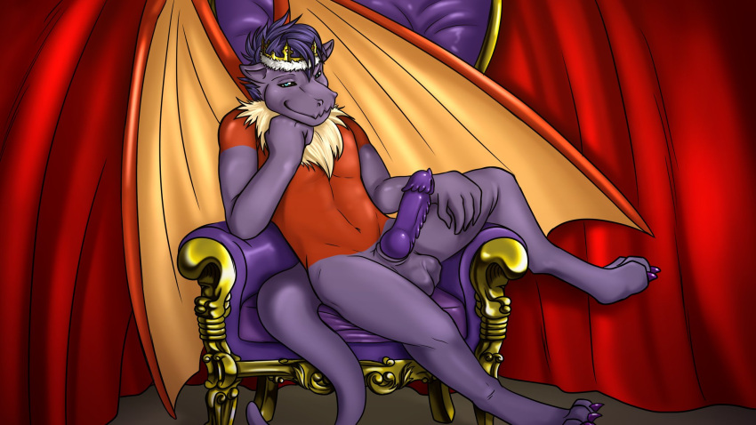 balls fakemon genitals hi_res king kinguir male penis purple_dragon royalty solo zoham