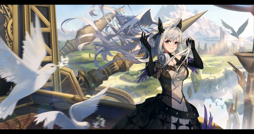 1girl absurdres black_dress black_skirt blue_eyes breasts dress frilled_dress frills grey_hair head_wings highres kray._(k-ray) medium_breasts melia_antiqua o-ring skirt sleeveless sleeveless_dress solo xenoblade_chronicles_(series) xenoblade_chronicles_1 xenoblade_chronicles_3