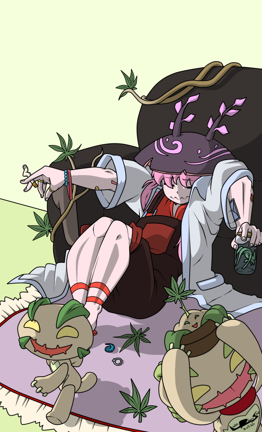 ambiguous_gender ankama carpet cigarette clothing coat drugs female footwear furniture group hair happy hi_res holding_object human jar lab_coat mammal marijuana ojisan_mopy overalls pink_hair puppet ring sadida sandals sofa tattoo topwear video_games vines