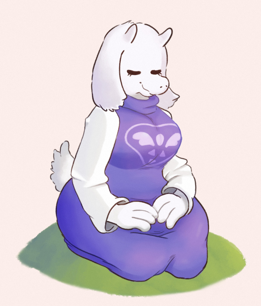 anthro big_breasts boss_monster bovid breasts caprine clothed clothing dress female floppy_ears fully_clothed fur goat horn mammal relaxing solo thelittlemuffin toriel undertale video_games white_fur