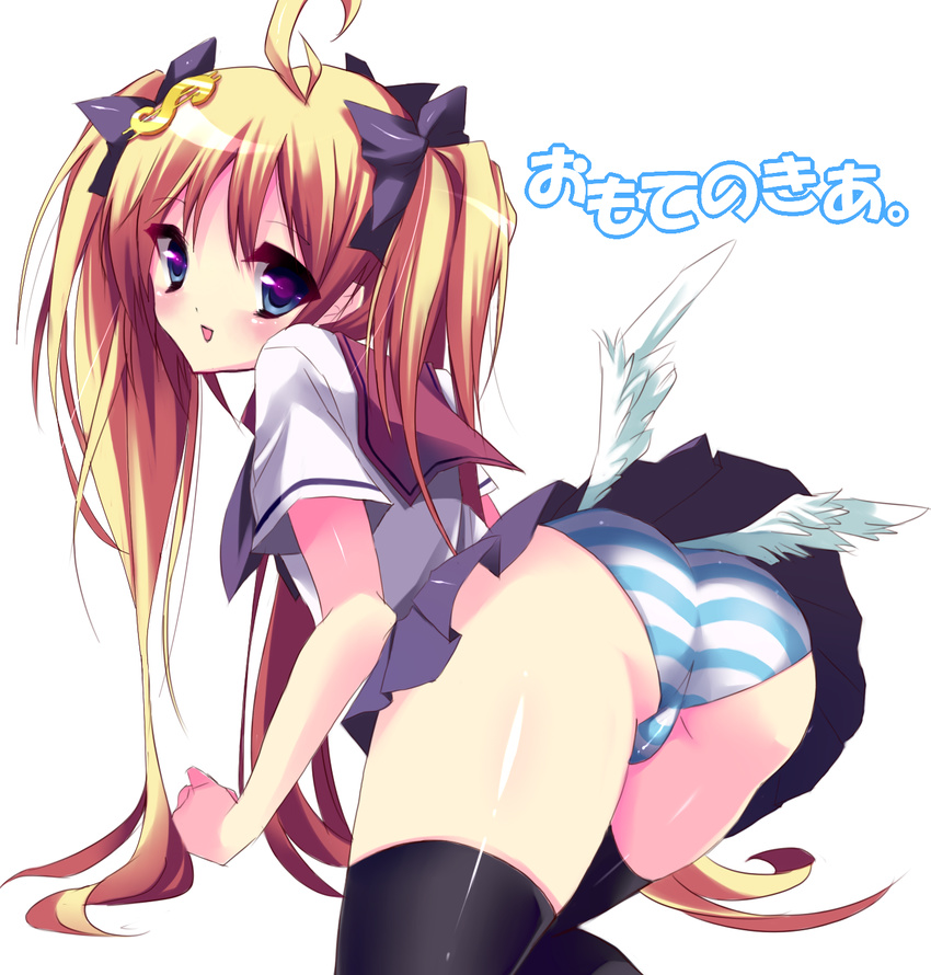 ahoge greed_packet_unlimited highres low_wings lyric_(hina9111) male_focus nokia otoko_no_ko panties school_uniform solo striped striped_panties thighhighs underwear wings