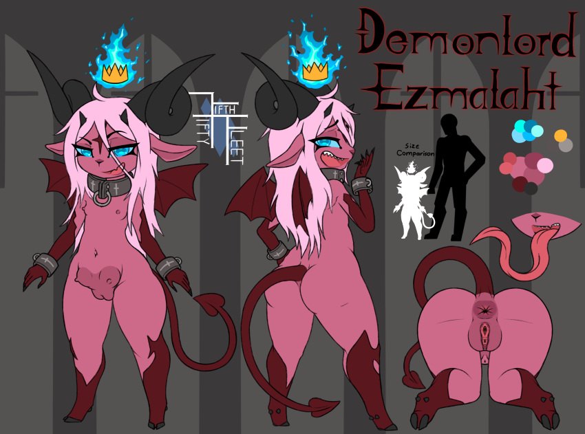 absurd_res anthro anus bovid caprine caprine_demon demon female fiftyfifthfleet flat_chested genitals goat_demon hi_res long_tongue mammal model_sheet pussy solo teats tongue wide_hips