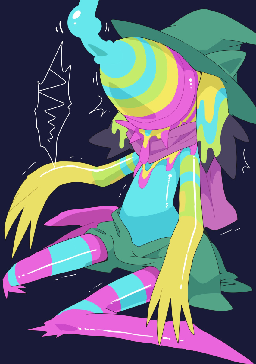 2022 absurd_res anthro black_hair clothing deltarune hair hat headgear headwear hi_res male ralsei scarf slime solo transformation undertale_(series) video_games werewire winte