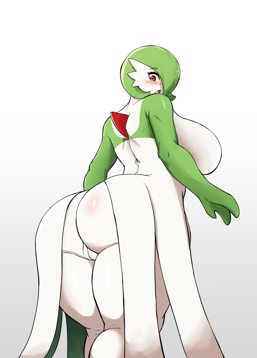 absurd_res big_breasts big_butt blush breasts butt female gardevoir generation_3_pokemon genitals hi_res humanoid looking_at_viewer looking_back nintendo open_mouth paziftoone18 pokemon pokemon_(species) pussy solo thick_thighs video_games