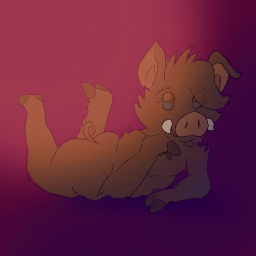 animated anthro bangs brown_body brown_fur butt colored colored_sketch fidgeting fur green_eyes hi_res legs_in_air looking_at_viewer lying male mammal nude on_front simski sketch smug solo suid suina sus_(pig) wild_boar