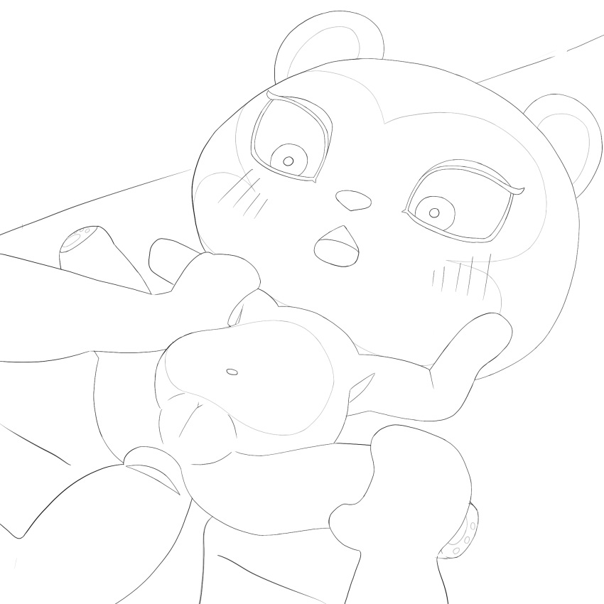 animal_crossing anthro chibi female genitals hi_res human human_on_anthro interspecies line_art male male/female mammal nintendo pecan_(animal_crossing) penis pinned prodding pussy rodent sciurid shocked_expression simski slightly_chubby video_games