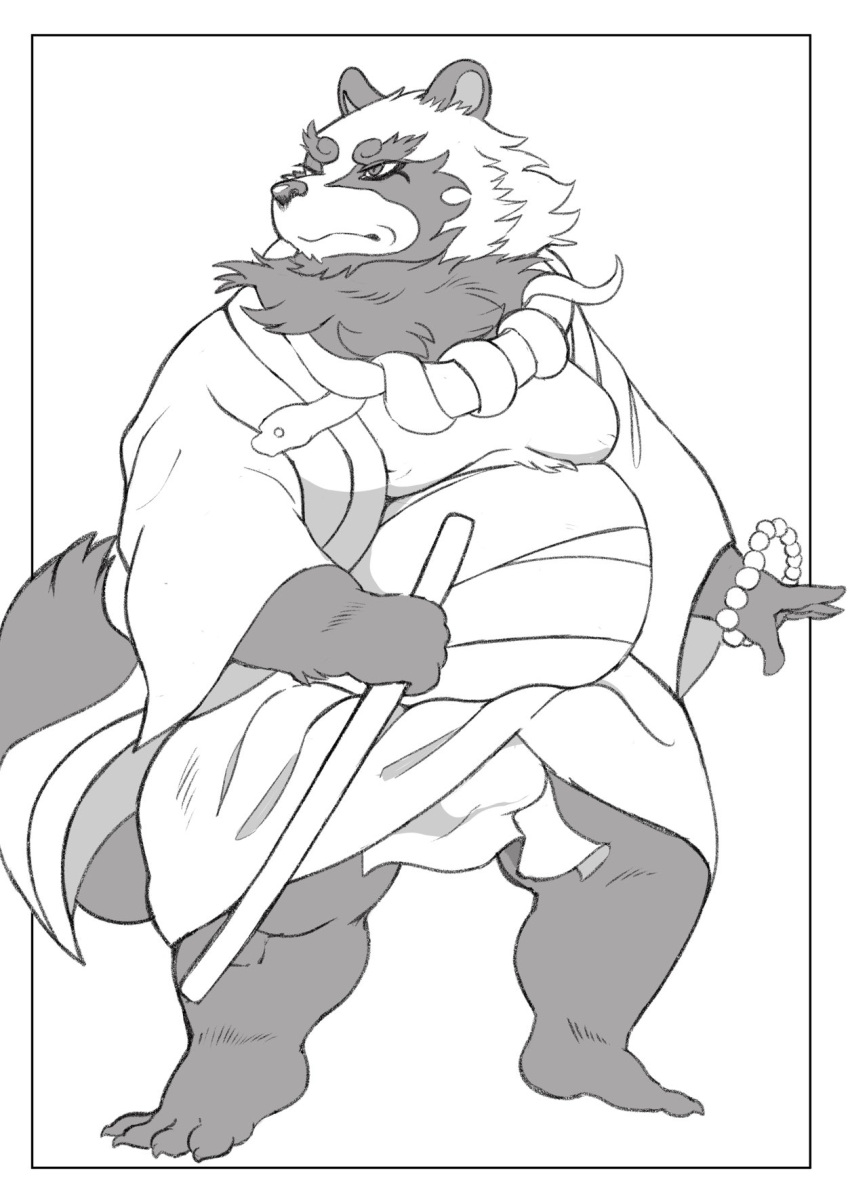 2022 anthro asian_clothing belly big_belly canid canine clothing east_asian_clothing fundoshi hi_res humanoid_hands hysk japanese_clothing kemono male mammal moobs overweight overweight_male raccoon_dog solo tanuki underwear white_clothing white_fundoshi white_underwear