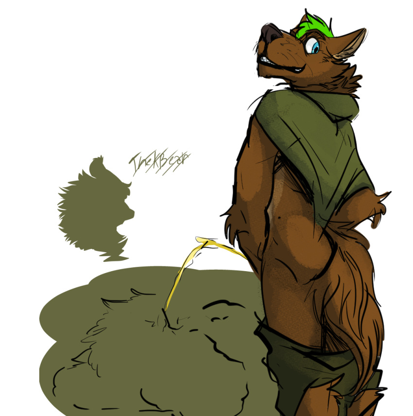 bottomwear bottomwear_down canid canine canis clothed clothing looking_back male mammal pants pants_down partially_clothed peeing simple_background sketch solo_focus thekinkybear wolf
