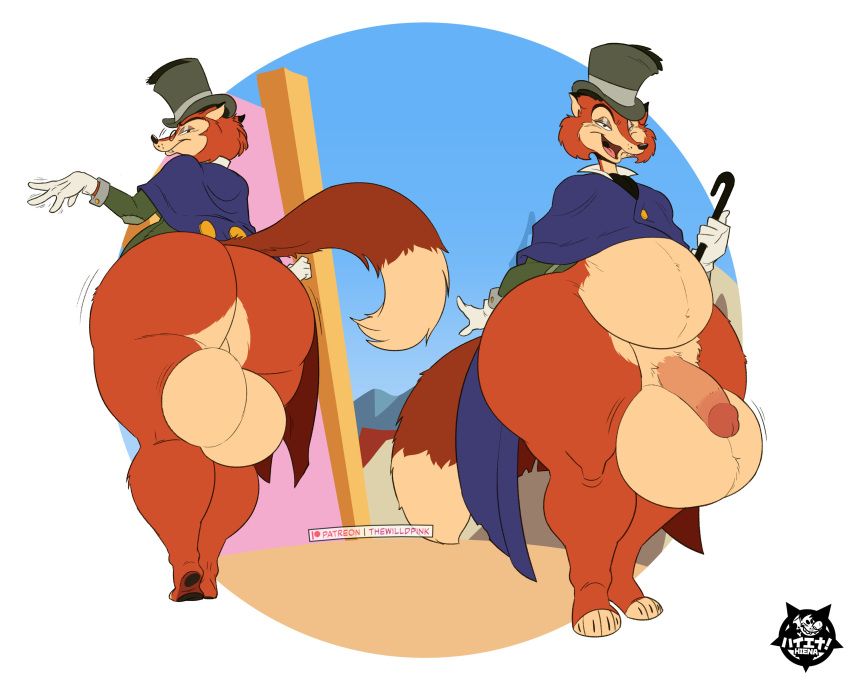 "honest"_john_foulfellow 2022 absurd_res anthro balls balls_outline barefoot belly big_balls big_bulge big_butt big_penis bottomless bottomless_anthro bottomless_male bulge butt cane canid canine cape claws clothed clothing detailed_bulge disney fangs feet fox front_view genital_outline genitals gloves half-closed_eyes handwear hi_res holding_cane holding_object huge_balls hyper hyper_balls hyper_genitalia looking_at_viewer male mammal multiple_poses narrowed_eyes one_eye_closed open_mouth penis pinocchio pose raised_tail rear_view solo thewilldpink thick_thighs toe_claws tongue wide_hips wink