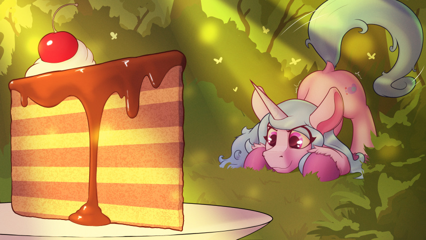 absurd_res ass_up butt cake cocaine_(artist) dessert equid equine eyes_on_the_prize female feral food forest hasbro hi_res horn hunting izzy_moonbow_(mlp) mammal mlp_g5 my_little_pony plant shaking_butt solo tree unicorn