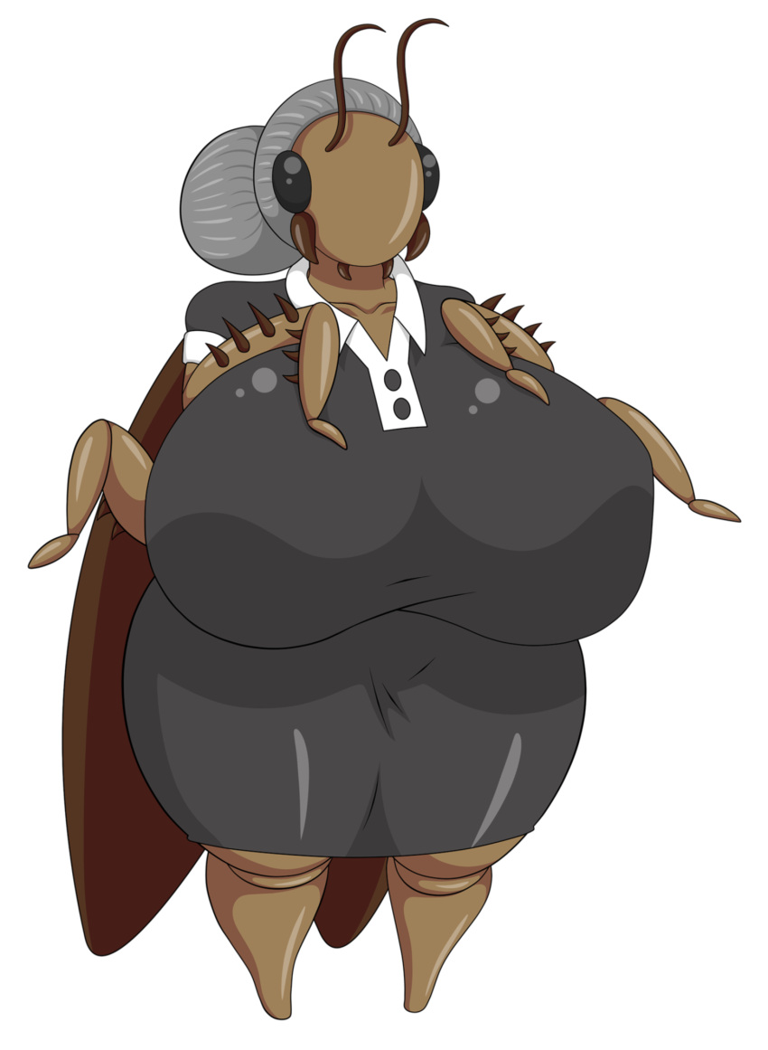 4_arms antennae_(anatomy) anthro arthropod big_breasts black_eyes blattodea breasts brown_body clothing cockroach dress female grey_hair hair hi_res huge_breasts hyper hyper_breasts insect mandibles midnight_maid_night multi_arm multi_limb non-mammal_breasts ruth_(mmn) solo thegeckoninja zed_technician_games