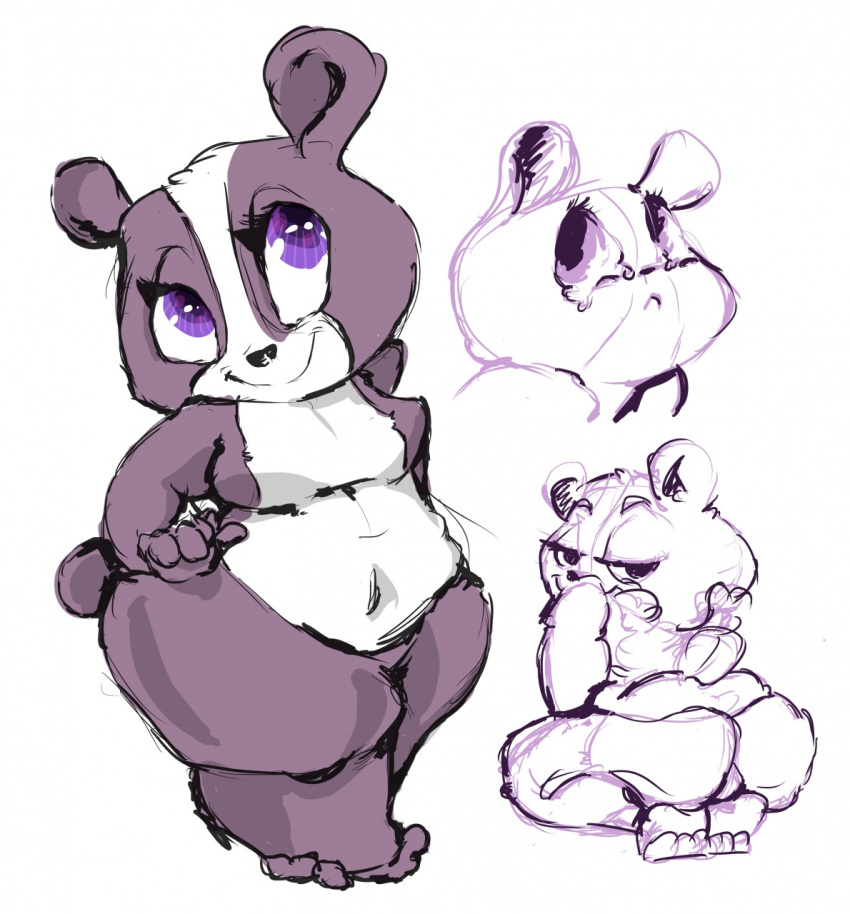 2015 anthro bedroom_eyes big_butt black_nose bodily_fluids butt chubby_anthro chubby_female colored_sketch crying eyelashes female fur giant_panda half-closed_eyes hasbro hi_res littlest_pet_shop looking_back madokamagayka mammal monochrome narrowed_eyes navel penny_ling purple_body purple_eyes seductive simple_background sketch slightly_chubby small_tail smile solo tears thick_thighs ursid white_background white_body white_fur