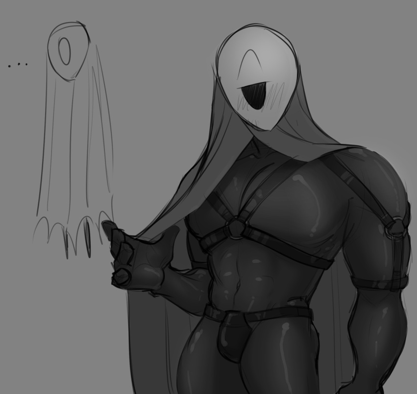 1_eye 2022 anthro arthropod bdsm black_and_white black_body bondage bound cloak clothed clothing digital_media_(artwork) graphic_ginger greyscale hi_res hollow_knight insect looking_at_viewer lurien_(hollow_knight) male mask monochrome portrait shaded sketch solo team_cherry three-quarter_portrait video_games