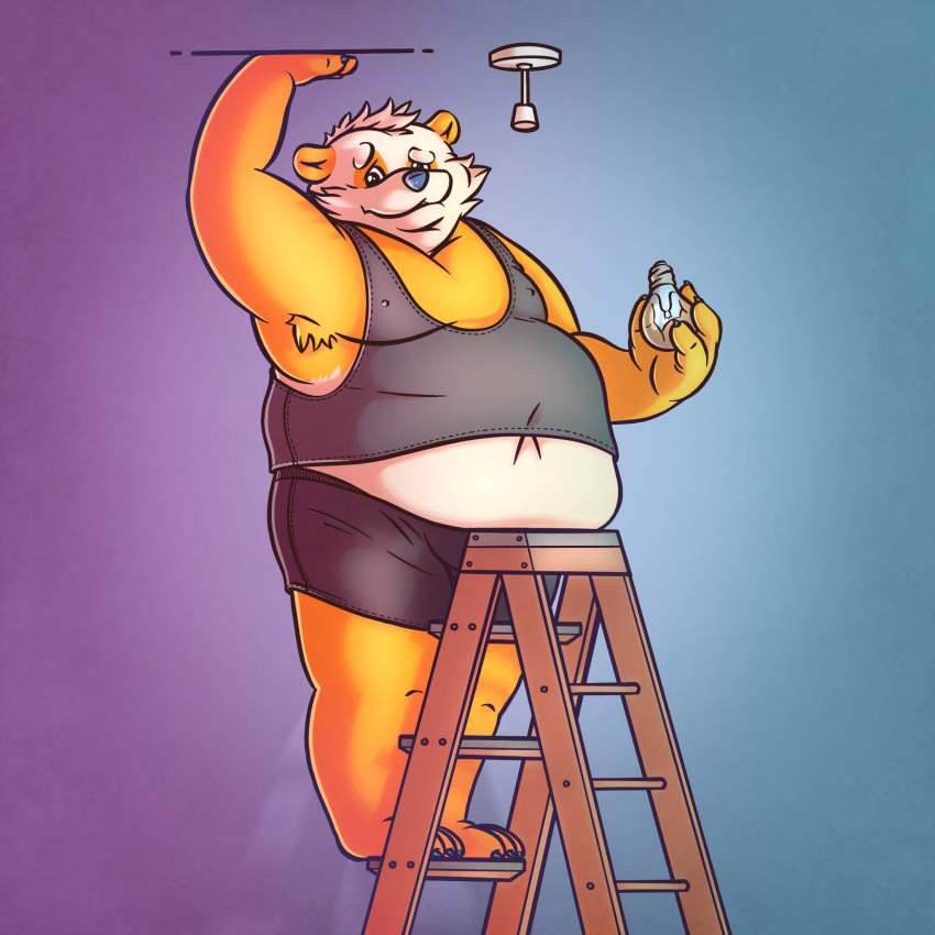 2022 anthro armpit_hair belly big_belly body_hair bottomwear clothing giant_panda hi_res korndoggychub male mammal meme overweight overweight_male shirt shorts solo topwear ursid