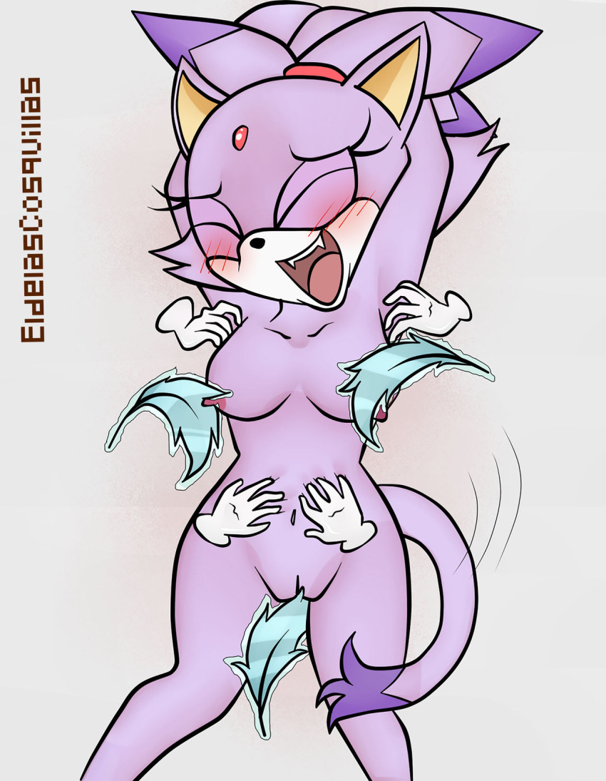 anthro blaze_the_cat blush duo eldelascosquillas eyes_closed felid feline female floating_hands hi_res mammal nipple_fetish nipple_play nipples nude open_mouth psychokinesis raised_arms sega silver_the_hedgehog sonic_the_hedgehog_(series) tickling tickling_armpits tickling_belly tickling_breasts tickling_nipples tickling_pussy upper_body