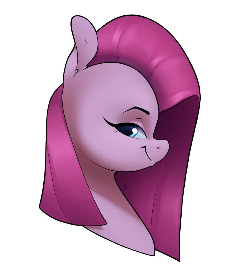 aquaticvibes blue_eyes bust_portrait earth_pony equid equine eyelashes feral friendship_is_magic hair hasbro hi_res horse mammal my_little_pony pink_body pink_hair pinkamena_(mlp) pinkie_pie_(mlp) pony portrait simple_background smile solo white_background