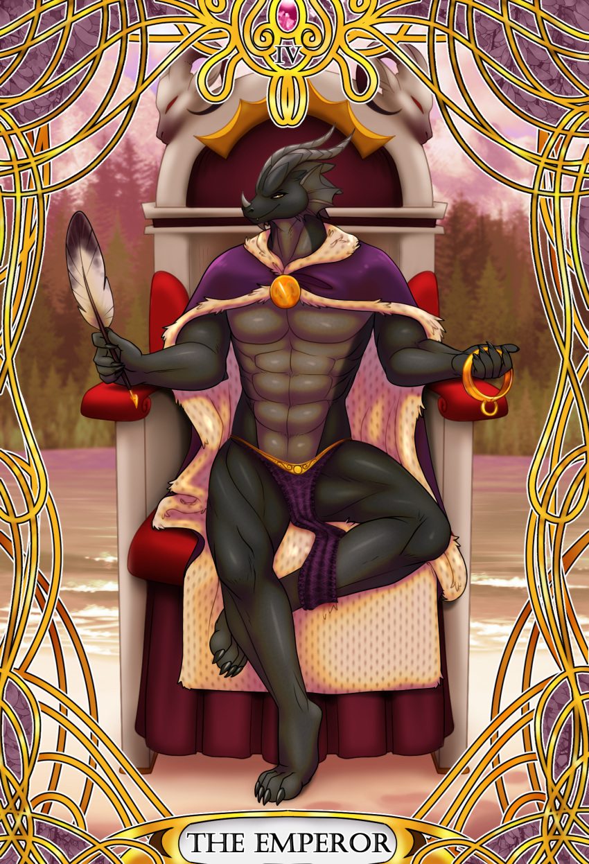 4322chan anthro art_nouveau cape card chair clothed clothing detailed_background dragon emperor framed_picture furniture hi_res holding_object looking_at_viewer male muscular muscular_anthro muscular_male on_chair partially_clothed royalty scalie sitting sitting_on_chair smile smiling_at_viewer solo tarot_card throne western_dragon