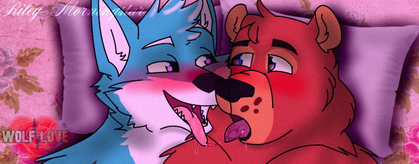 anthro banner barazoku bearnard_(wolf_love) blush bodily_fluids boyfriends canid canine canis couple_(disambiguation) dripping duo eye_contact five_nights_at_freddy's five_nights_at_freddy's_2 french_kissing happy happy_sex hi_res husband hybrid imminent_sex ing intimate kissing looking_at_another looking_pleasured love making_love making_out male male/male mammal married_couple newtron_the_wusky riley_morningstar romantic romantic_couple romantic_sex saliva saliva_drip saliva_on_tongue saliva_string scottgames sex sloppy sloppy_kiss toy_freddy_(fnaf) ursid ursine video_games wolf_love wolfdog