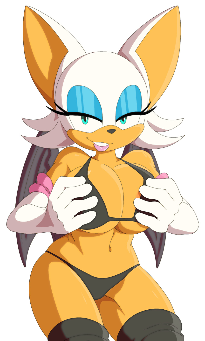 absurd_res anthro big_breasts bikini breast_squish breasts clothing female foot_ninja15 hi_res rouge_the_bat sega solo sonic_the_hedgehog_(series) squish swimwear