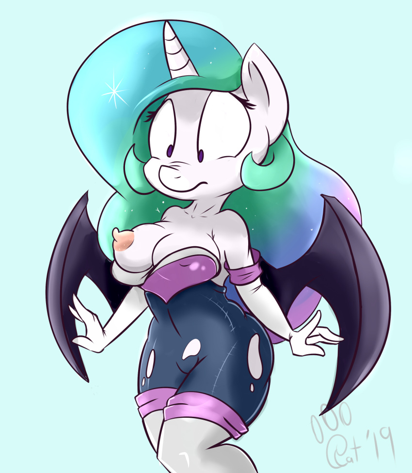 2019 absurd_res anthro bat_wings big_breasts bodysuit breasts catlion3 clothing cosplay digital_drawing_(artwork) digital_media_(artwork) equid equine eyelashes female friendship_is_magic frown gloves handwear hasbro hi_res horn horse mammal membrane_(anatomy) membranous_wings my_little_pony nipple_slip partial_nudity pony princess_celestia_(mlp) purple_eyes rouge_the_bat scrunched_nose sega simple_background skinsuit solo sonic_the_hedgehog_(series) tight_clothing torn_clothing wardrobe_malfunction white_body white_clothing white_gloves white_handwear winged_unicorn wings