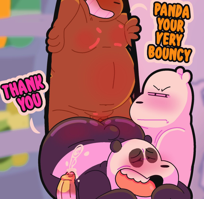 2022 anthro anukkyt belly big_belly big_butt black_body blush brown_body butt cartoon_network genitals giant_panda grizzly_(wbb) group hi_res ice_bear male male/male mammal moobs overweight overweight_male panda_(wbb) penis polar_bear sex ursid ursine we_bare_bears white_body