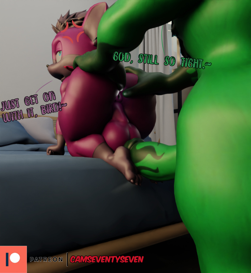 3d_(artwork) accipitrid accipitriform all_fours avian backsack balls bed big_butt big_penis bird butt butt_grab camseven cross-popping_vein dark_gaia digital_media_(artwork) erection feathers fur furniture genitals girly green_body green_feathers grey_hair hair hand_on_butt hi_res jet_the_hawk looking_back male mammal on_bed penis presenting presenting_hindquarters purple_body purple_fur sega sonic_riders sonic_the_hedgehog_(series) sonic_unleashed spread_butt spreading teapot_(body_type) thick_thighs unknown_species watermark wide_hips wings