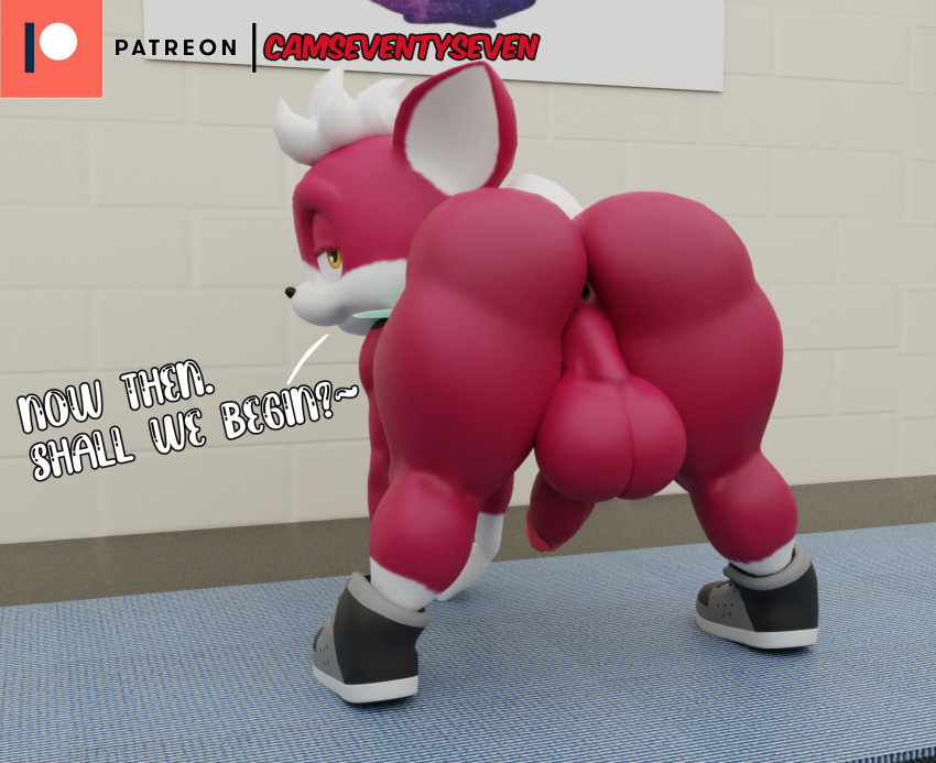 3d_(artwork) anthro anus backsack balls bedroom_eyes bent_over big_butt black_clothing black_footwear black_shoes bottomless butt camseven chip_(sonic) clothed clothing digital_media_(artwork) erection footwear fur genitals girly hair hi_res looking_at_viewer looking_back male mammal narrowed_eyes presenting presenting_hindquarters red_body red_fur seductive sega smile solo sonic_the_hedgehog_(series) sonic_unleashed teapot_(body_type) thick_thighs unknown_species watermark white_hair wide_hips wings yoga_mat