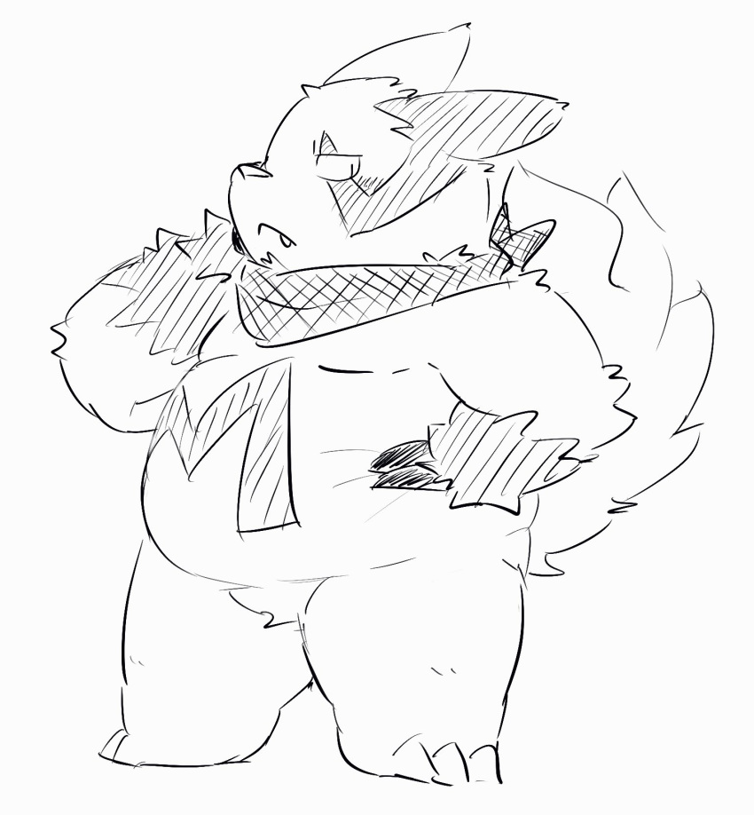 2022 anthro belly biped blush cute_fangs generation_3_pokemon hi_res kemono kipchin_2nd00 nintendo overweight pokemon pokemon_(species) simple_background solo video_games zangoose