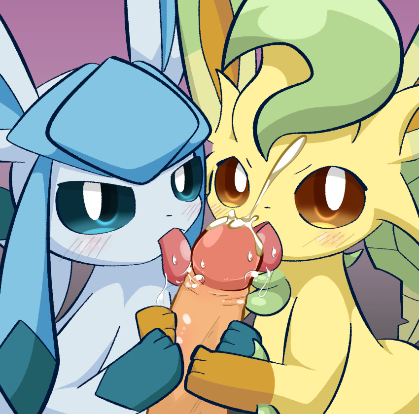 eeveelution fellatio female generation_4_pokemon genitals glaceon group hi_res leafeon male male/female nintendo oral penile penis pokemon pokemon_(species) sateco sex trio video_games