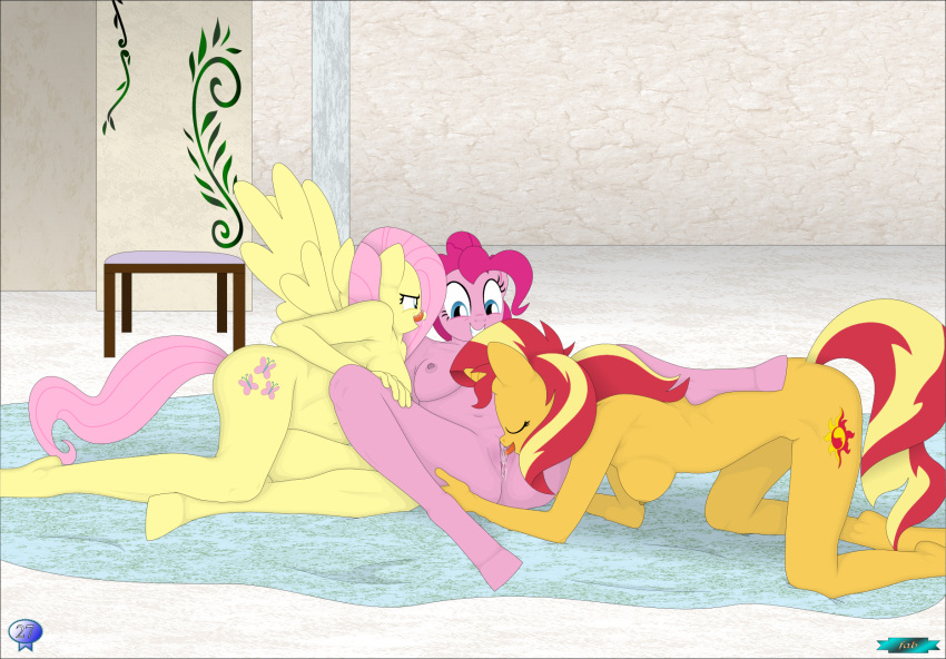 anthro breasts cunnilingus earth_pony equestria_girls equid equine fab3716 female female/female fluttershy_(mlp) friendship_is_magic group hi_res horn horse mammal my_little_pony nude oral pegasus pinkie_pie_(mlp) pony pool sex spread_legs spreading sunset_shimmer_(eg) trio unicorn vaginal wings