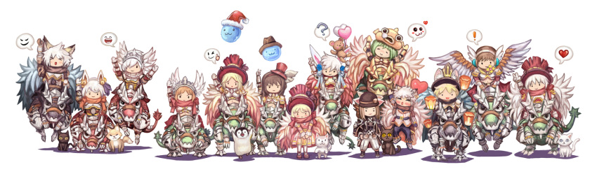 6+boys 6+girls :3 ? arch_bishop_(ragnarok_online) armor balloon bangs bikini_armor bird blonde_hair blush bowler_hat breastplate brown_coat brown_hair cape cat chibi closed_eyes closed_mouth coat commentary cross dragon dress elvafirst emoticon ferus_(ragnarok_online) fish_hat flower flower_in_mouth fox full_body gauntlets genetic_(ragnarok_online) gold_armor green_hair hair_over_one_eye hairband hat heart heart_balloon highres juliet_sleeves leg_armor long_hair long_sleeves looking_at_viewer marin_(ragnarok_online) midriff multiple_boys multiple_girls navel official_alternate_costume open_mouth own_hands_together pants pauldrons penguin puffy_sleeves ragnarok_online rebellion_(ragnarok_online) red_cape red_dress red_headwear red_scarf riding_dragon rune_knight_(ragnarok_online) santa_hat scarf short_hair shoulder_armor simple_background smile solid_circle_eyes stuffed_animal stuffed_toy teddy_bear thighhighs top_hat white_background white_hair white_hairband white_pants white_thighhighs yellow_flower