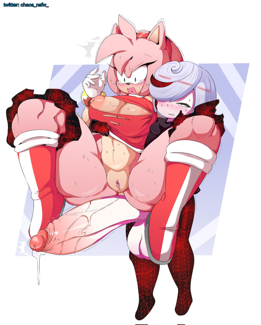 amy_rose areola big_ass_comics big_breasts big_butt big_chest big_penis breasts butt chaos_nsfw clothing dress dressred duo eulipotyphlan female footwear fur genitals gree_eyes hair hedgehog hi_res human intersex intersex/female mammal nipples penis pink pink_areola pink_body pink_fur pink_nipples pink_pussy purple_clothing purple_footwear purple_shoes pussy red_clothing red_dress red_eyes red_footwear red_shoes sage sega shoes sonic_the_hedgehog_(series) white_hair