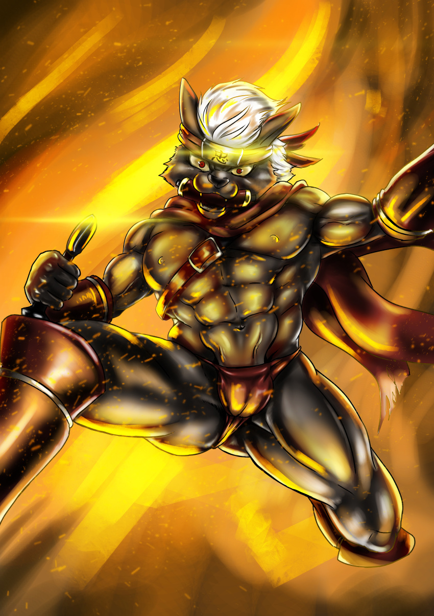 absurd_res accessory asian_clothing attack attacking_viewer bulge burn_scar butt canid canine canis clothed clothing domestic_dog east_asian_clothing fire fundoshi hair headband hi_res huge_filesize japanese_clothing kunai lifewonders looking_at_viewer male mammal muscular muscular_male muscular_thighs nipples red_eyes scar scroll skimpy solo tadatomo thick_thighs tokyo_afterschool_summoners underwear veiny_muscles video_games weapon weapon_in_mouth white_hair yellow_sclera